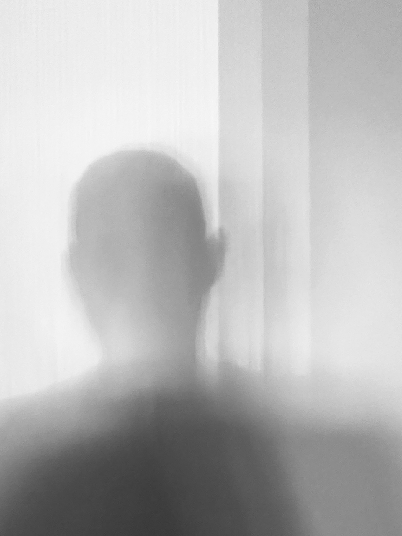 Mixed Selfies — blurred silhouette behind a curtain